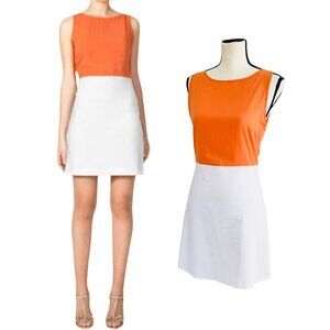 ZARA BASIC Orange White Color Block Sleeveless Mini Dress Shift Mod Retro